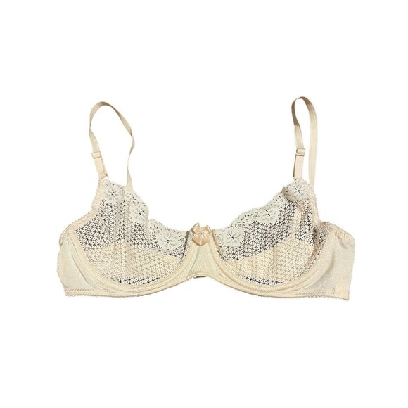 Timpa Duet Lace Underwire Sheer Demi Bra Style 16449 Beige 36C - Picture 1 of 5